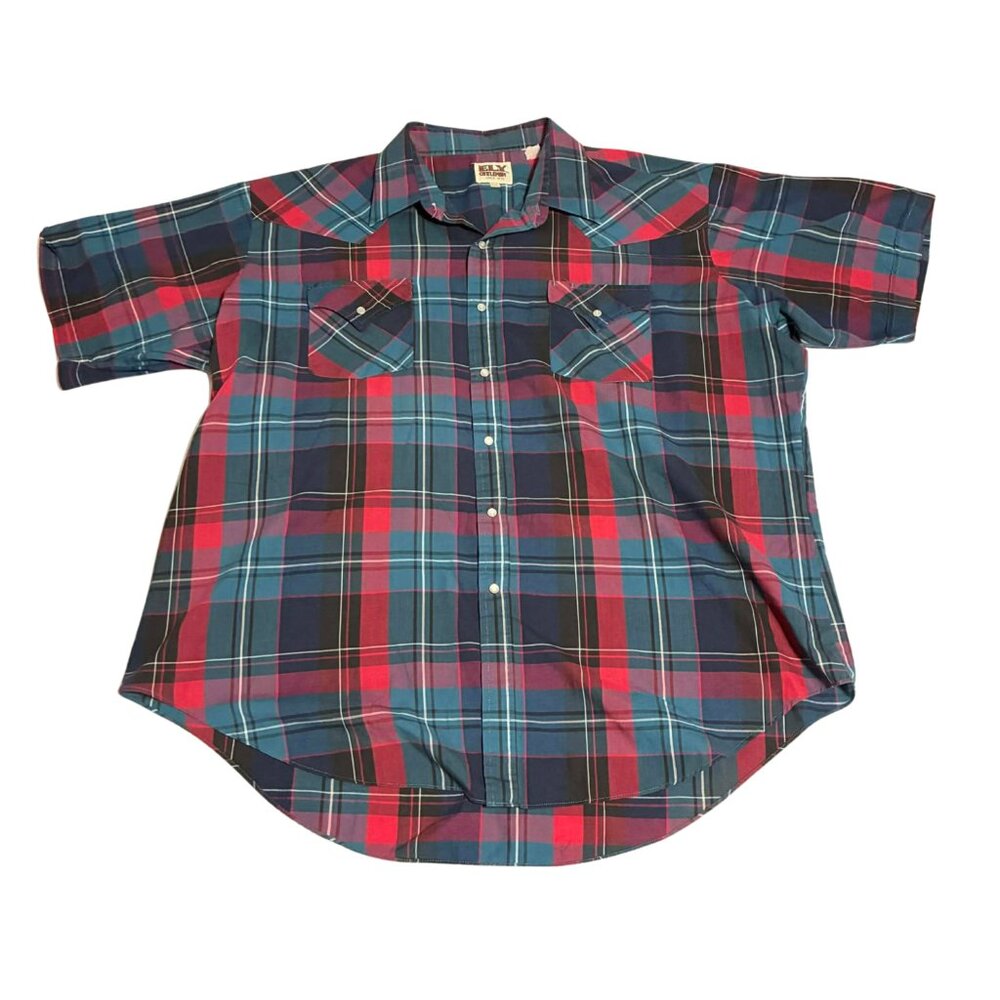Ely Cattleman Shirt Men's XXL Red Green Plaid Pearl Snap Western Rodeo